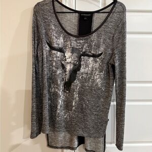 Skull Rock & Republic Long Sleeve Top Small Faux Leather Detail